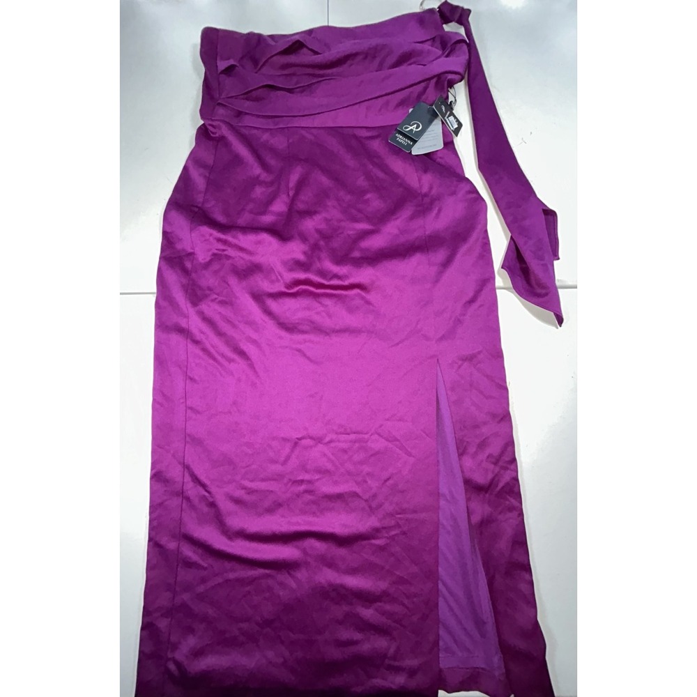 Adrianna Papell Dress Womens 14 Purple One Shoulder Satin Maxi Gown Formal NWT